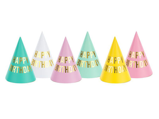 Picture of PARTY HATS HAPPY BIRTHDAY 16CM - 6 PACK